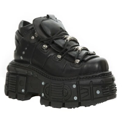 New Rock Boots M-TANK106-C2 Unisex Metallic Black 100% Leather Goth Platform - Image 1 of 4