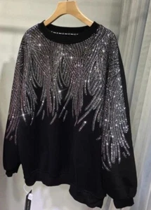 New Men Women Luxury Diamond Rhinestone Fashion Black Hoodie High Quality - Picture 1 of 5