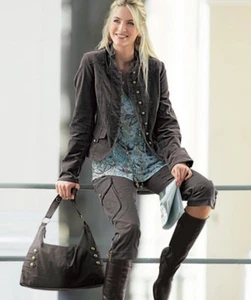 NEU TAUPE BRAUN SAMTCORD JACKE UNIFORM MILITARY KUGELKNÖPFEN 34 42 HEINE *111091 - Bild 1 von 5