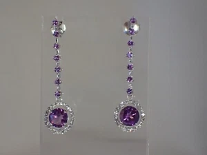 Natural Purple Amethyst White Topaz 14k Gold Plate on .925 Silver Earrings #1553 - Picture 1 of 4