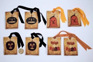 8~Primitivo~Vintage~Autunno~Autunno~Zucche~Cartoncino di lino~Regalo~Appendere~Etichette - Foto 1 di 1