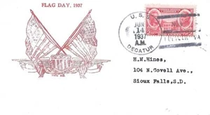 DECATUR (DD-341) 14 June 1937 Locy Type 3(BC-BTT) postmark Flag Day Cachet - Picture 1 of 1