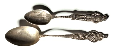 Lote de 2 cucharas de recuerdo antiguas de plata esterlina de Nueva York y Chicago Foto 1 de 4