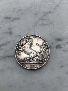 Coin Antique 10 Livres Biga 1928 Vittorio Emanuele III º Old Coin - Picture 1 of 2
