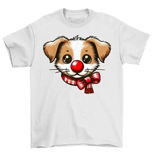 Cute Puppy Red Nose Novelty Funny T-Shirt Adults & Kids Comedy Tee Shirt - Picture 1 of 16