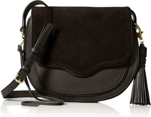 REBECCA MINKOFF Suede Leather Suki Mini Saddle Crossbody Bag Black Tassel Purse - Picture 1 of 17