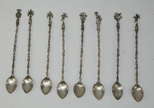 8 Italian 800 Silver Iced Tea Spoons Italy Eagle LIon Cupid Handle Ends - Picture 1 of 7