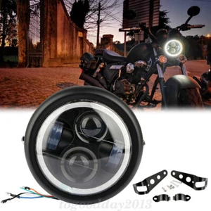 6.5" Motorcycle LED Headlight Hi/Lo Beam For Harley Cafe Racer Waterproof - Picture 1 of 9