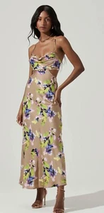 ASTR The Label Cut Out Floral Midi Collette Tan Dress Small - Picture 1 of 4