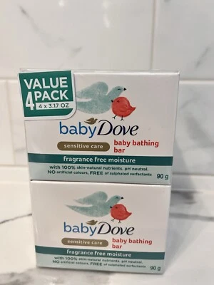Jabón de baño Baby Dove Baby barra de baño sin fragancia humedad 90 gramos nuevo paquete de 4 Foto 1 de 4