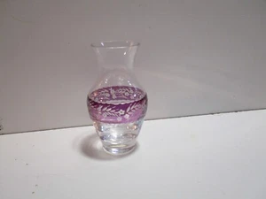 Vintage clear glass vase w/ Amethyst printed band of flowers - Picture 1 of 5
