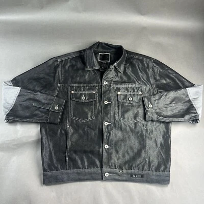 Chaqueta de mezclilla vintage Guess Jeans grande negra gris para hombre abotonada usada #28 Foto 1 de 4