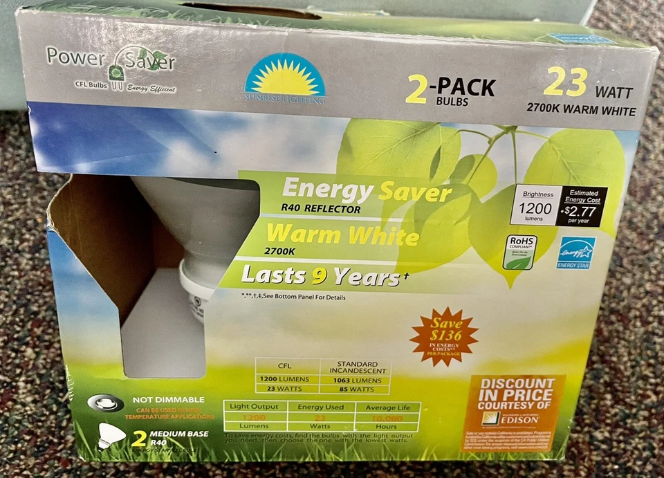 Sunrise Lighting Energy Saver 23 Watt R40 Compact Fluorescent Light Bulb 2 Pack - Image 1 of 1