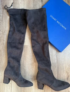 Stuart Weitzman Genna 60 City Stretch Wildleder Overknee Absatz Stiefel Schiefer US 8 - Bild 1 von 4
