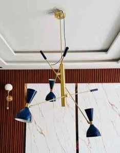 3-flammiger moderner Messing handgefertigter Sputnik Kronleuchter Mid Century... - Bild 1 von 9
