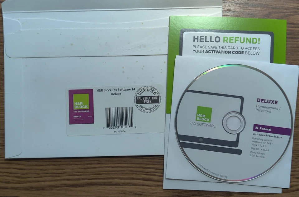 2014 H&R Block Tax Cut Software Deluxe Federal (No State) Win/Mac CD-Rom Disc - Image 1 of 1