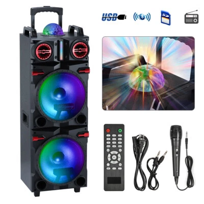 Bluetooth Trolley Speaker Dual 10" Woofer Party FM Karaoke LED TWS Sound System - Image 1 of 4