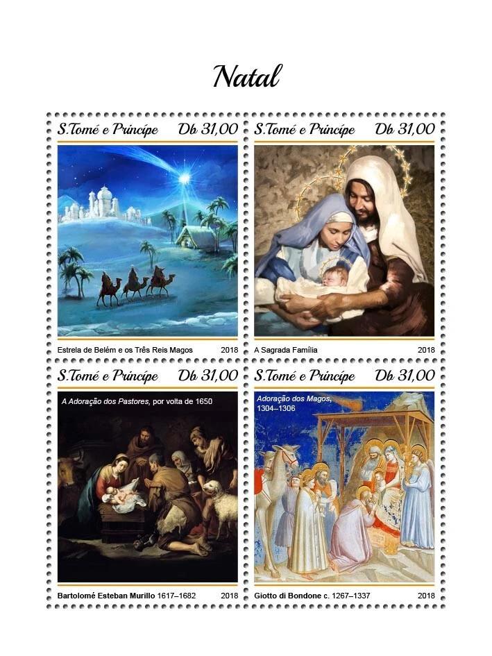 Pinturas de Navidad arte estampillas MNH 2018 Santo Tomé y Príncipe M/S Foto 1 de 1