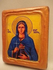 Saint Barbara Varvara Orthodox Byzantine Rose Gold Greek Icon Art One of A Kind - Picture 1 of 10