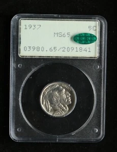 USA 1937-P Buffalo Nickel - PCGS MS 65 RATTLER - CAC Green - RARE WOW - Gen 1.2 - Picture 1 of 4