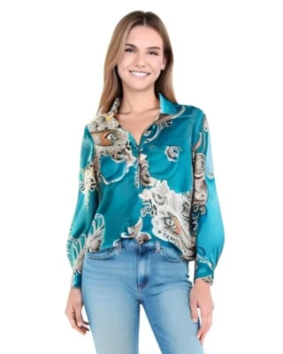 Blusa Milano Semi Transparente Floral Paisley Manga Larga Cuello Abotonado Foto 1 de 4