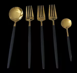 4 pezzi posate posate oro tonalità nero inox 2 cucchiai 3 forchette - Foto 1 di 10