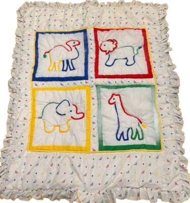 Винтажный ягнят и плюща 80-х/90-х 3D кроватки одеяло животных красный зеленый желтый оборки - Изображение 1 из 4