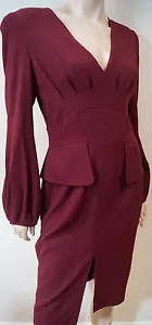 ALEXANDER MCQUEEN Burgundy Red 100% Silk V Neck Long Sleeve Formal Dress 44 UK12 - Picture 1 of 1