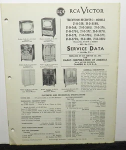 RCA VICTOR TELEVISION SERVICE DATA 1953 T11 21-D-358 -368 -376 -377 U KCS81F J - Picture 1 of 1