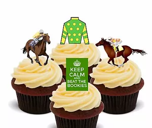 Horse Racing Edible Cup Cake Toppers, Standup Fairy Decorations Grand National - Picture 1 of 3