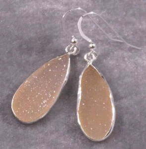Orecchini argento sterling druzy quarzo rosa lacrima .925 1 3/4 #4 rosa salmone - Foto 1 di 3