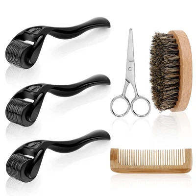 URAQT Beard Growth Kit, 6-Teiliges Set Dermaroller Bartroller, Bartwachstum Kit  - Bild 1 von 4