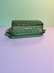 Vintage türkis Pressglas Butterdose Diamant Panel Muster 8" Mid Century - Bild 1 von 6