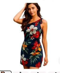 Neu mit Etikett! Zara One Shoulder Kleid tropisch Blumen seitlich zum Binden Größe: M - Bild 1 von 10