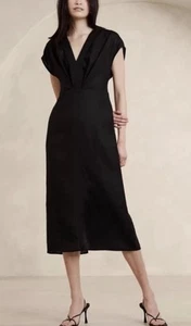 Banana Republic Mari drapiertes Midikleid Größe 10 | schwarz #446199 neu ohne Etikett - Bild 1 von 17