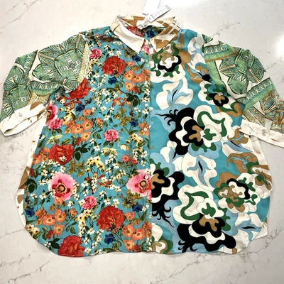 Rose + Olive NEW Floral Button Down Shirt 1X Multicolor Lightweight Boho Retro - Image 1 of 4