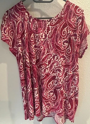 Blusa Top Camisa Lucky Brand Boho Lino L Grande Rojo Estampado Paisley Espalda Abierta Foto 1 de 4