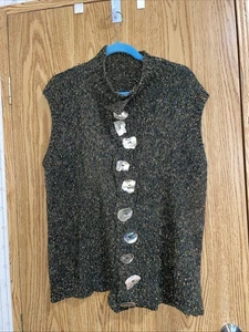 Amy Brill cotton sweater Vest made in USA one size Abalone Shell Button Down - Picture 1 of 7