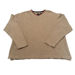 Gap Beige V-Neck Cotton Sweater With Orange & Green Trim Men's Size M - Picture 1 of 9