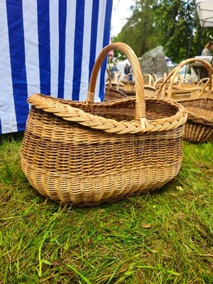 Braided Rim Large Wicker Gathering Basket – Rustic Handwoven Foraging Basket - Image 1 of 4