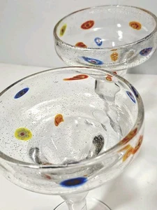 Crate & Barrel Zazz Millefiori Margarita Glasses Set of 2 Handblown Art Barware - Picture 1 of 9