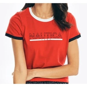 Nautica Sustainably Crafted Logo Graphic T Shirt Red Size Large L - Picture 1 of 4