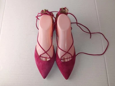 Pisos de ballet J Crew de gamuza rosa magenta punta puntiaguda con cordones D'Orsay 8 Foto 1 de 4