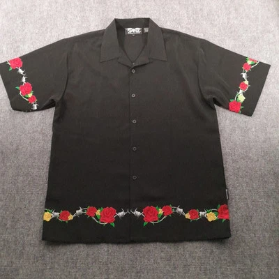 Vintage Dragonfly Shirt Mens L Button Up Black Roses Barbwire Biker Motorcycles  - Image 1 of 4