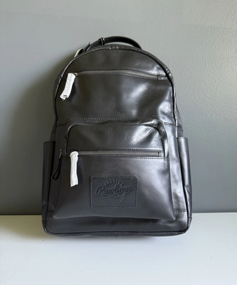 Mochila de couro genuíno Rawlings Estônia preta robusta nova - Imagem 1 de 4