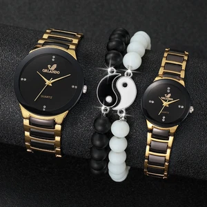 4PCS/Set Couple's Watches Fashion Rhinestone  Quartz Watch Stainless Steel Band  - Picture 1 of 7