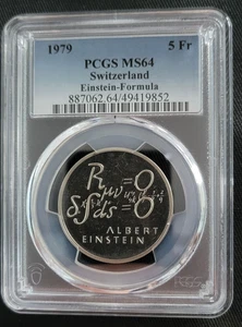 Suiza 1979 5 francos fórmula Einstein graduación profesional MS64 - Imagen 1 de 2