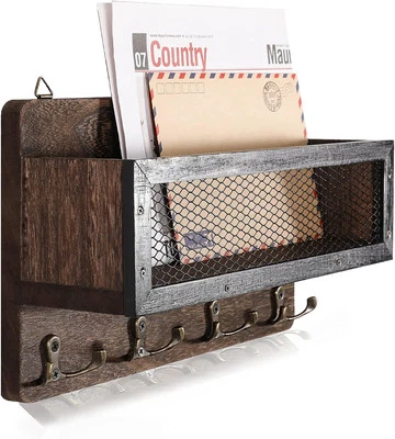 ADIIL Mail and Key Holder for Wall Decorative, Wooden Rack Brown  - Image 1 of 4