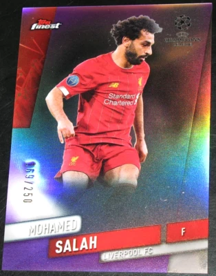 Topps Finest UCL 2019-20 Mohamed Salah refractor púrpura #/250 base #50 2020 Foto 1 de 2