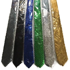 Men Boy Unisex Half Sequin Skinny Slim Retro Tie Narrow 2" Wide Thin Necktie - Picture 1 of 19